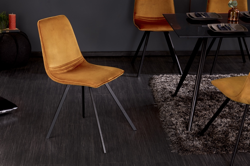 Retro Stuhl AMSTERDAM CHAIR senfgelb Samt Designklassiker