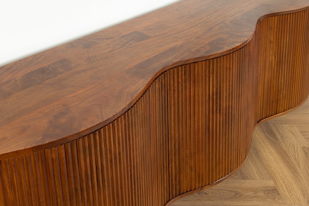Massives Sideboard GRANDEUR 180cm braun Mangoholz schwarz Metall