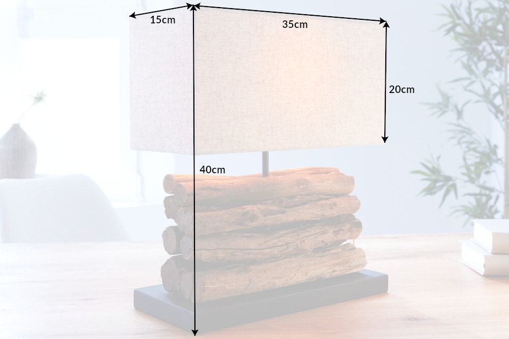 Handgefertigte Tischlampe PERIFERE 40cm beige Treibholz Leinenschirm