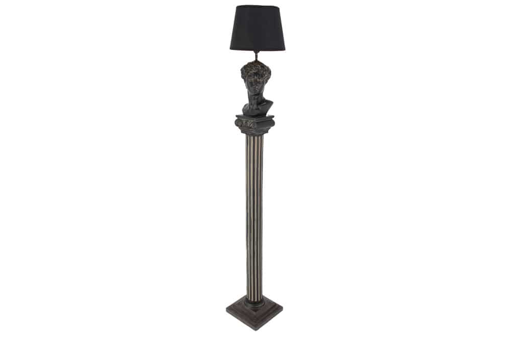 Handgefertigte Stehlampe DAVID 120cm schwarz mit Büste Stoffschirm