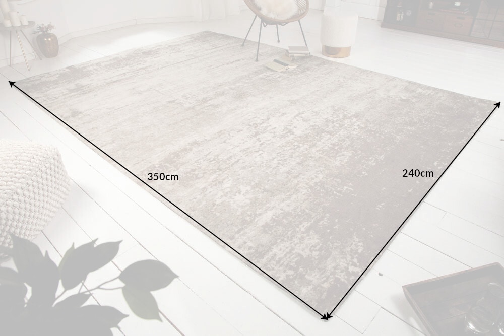 Vintage Baumwoll-Teppich MODERN ART XXL 350x240cm beige-grau verwaschen Used Look