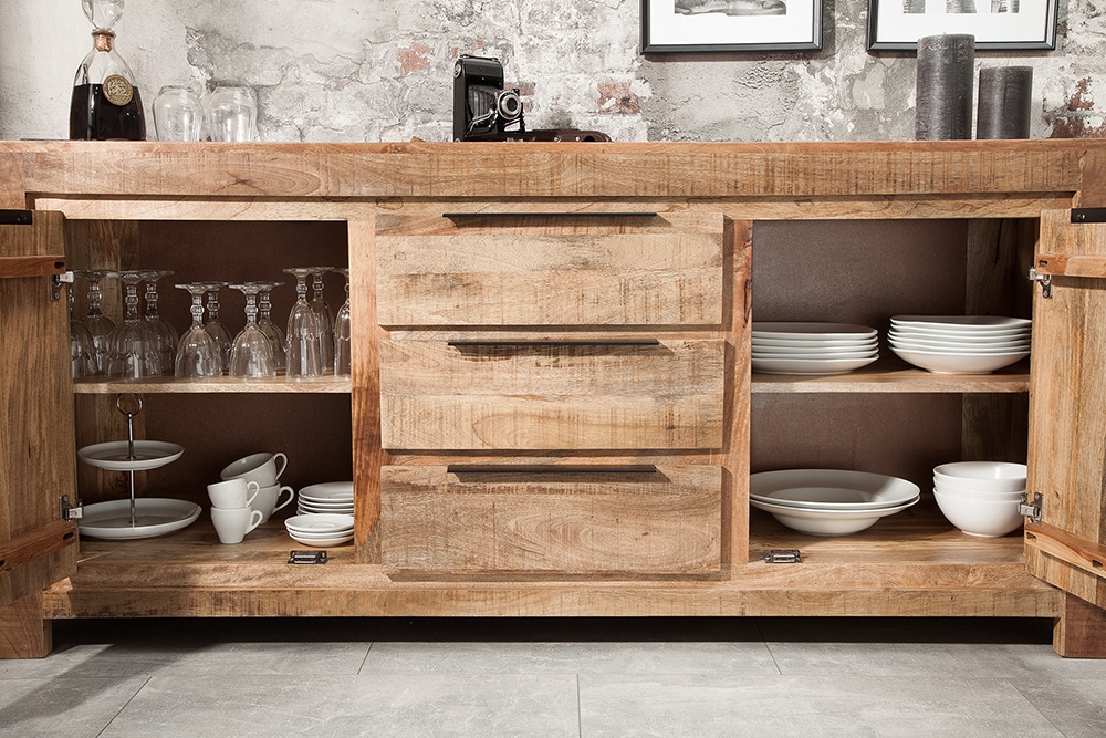 Massives Sideboard IRON CRAFT 175cm Mangoholz Kommode mit Schubladen Handarbeit