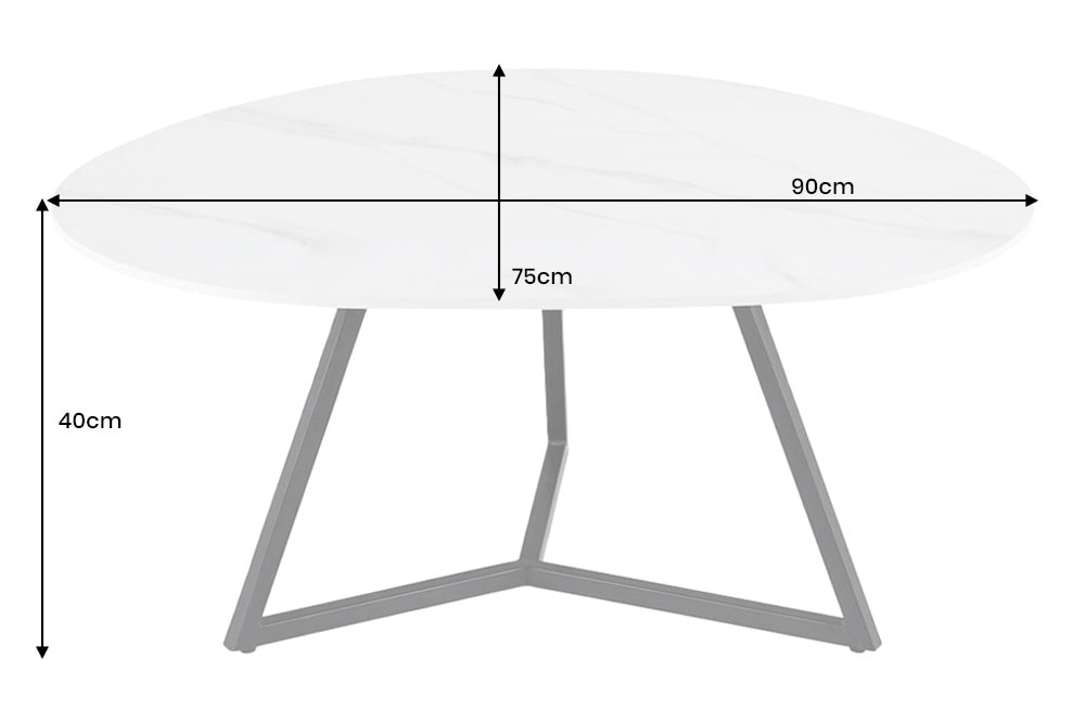 Design Couchtisch MARVELOUS 90cm weiß Marmor Keramik schwarzes Metall