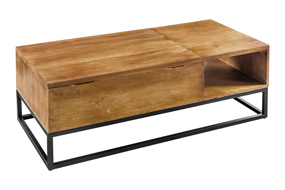 Höhenverstellbarer Couchtisch MAKASSAR FUNCTION 110cm braun Mangoholz honey finish