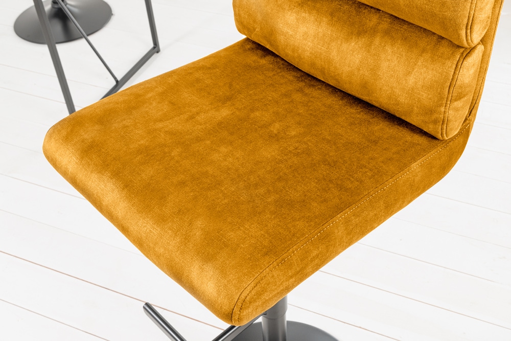 Höhenverstellbarer Barhocker COMFORT senfgelb Samt drehbar mit Lehne Metall schwarz