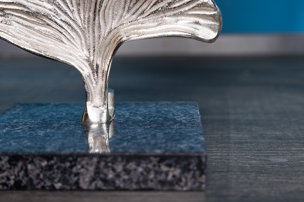 Design Stehlampe GINKGO 122cm schwarz Stoffschirm silber Metall handmade Marmor-Fuß