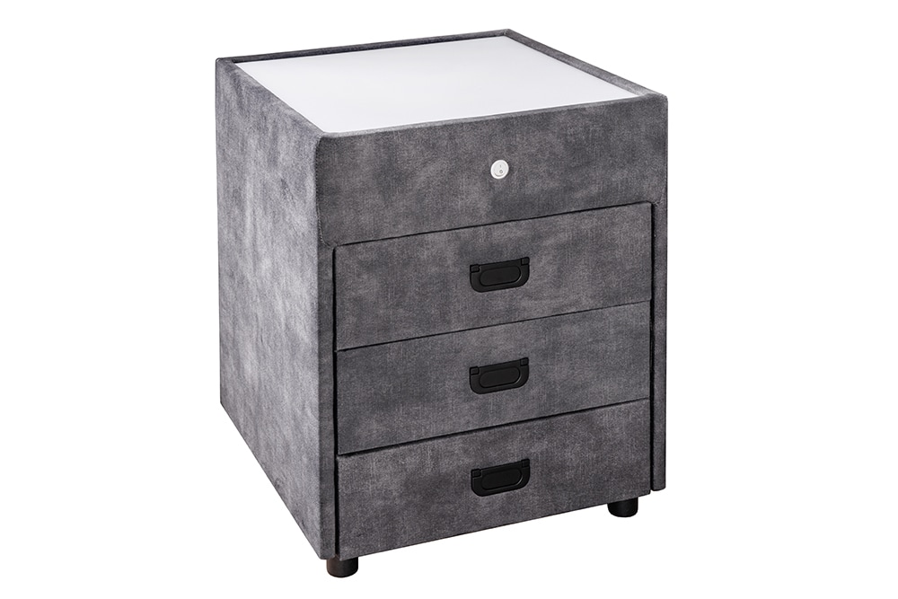 Quadratischer Nachttisch PARIS 55cm grau Samt inkl. Beleuchtung und Schubladen