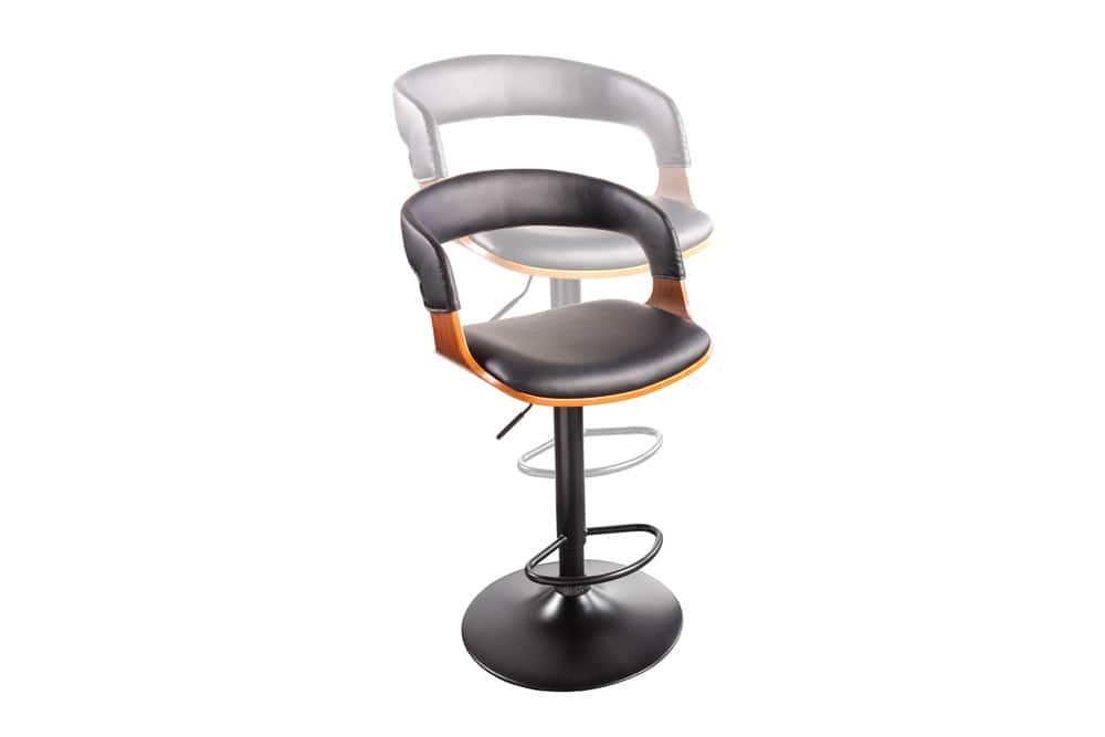 Retro Barhocker MANHATTAN schwarz Kunstleder Walnussholz drehbar höhenverstellbar