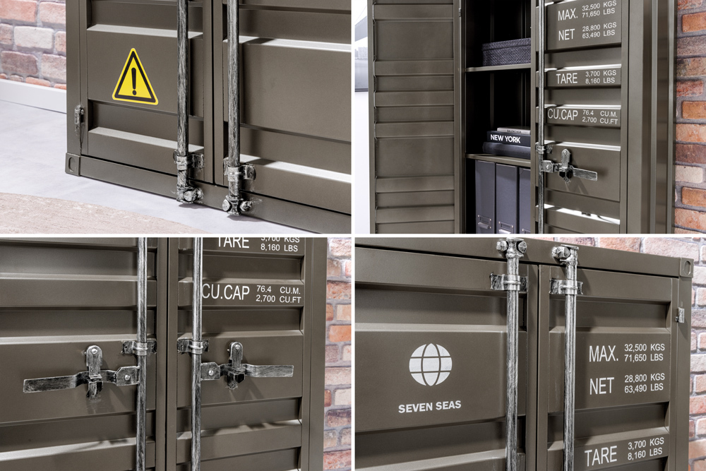 Container-Schrank GLOBETROTTER 140cm anthrazit Metall Aktenschrank Highboard