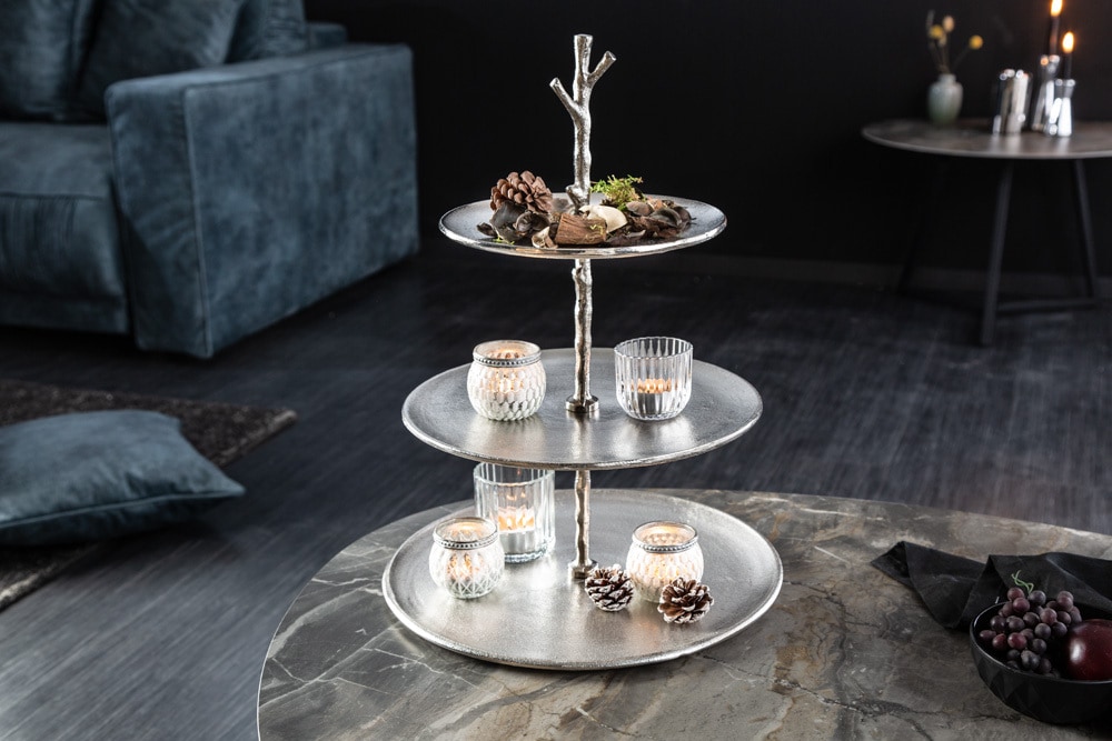 Design Etagere ABSTRACT 50cm silber mit drei Etagen