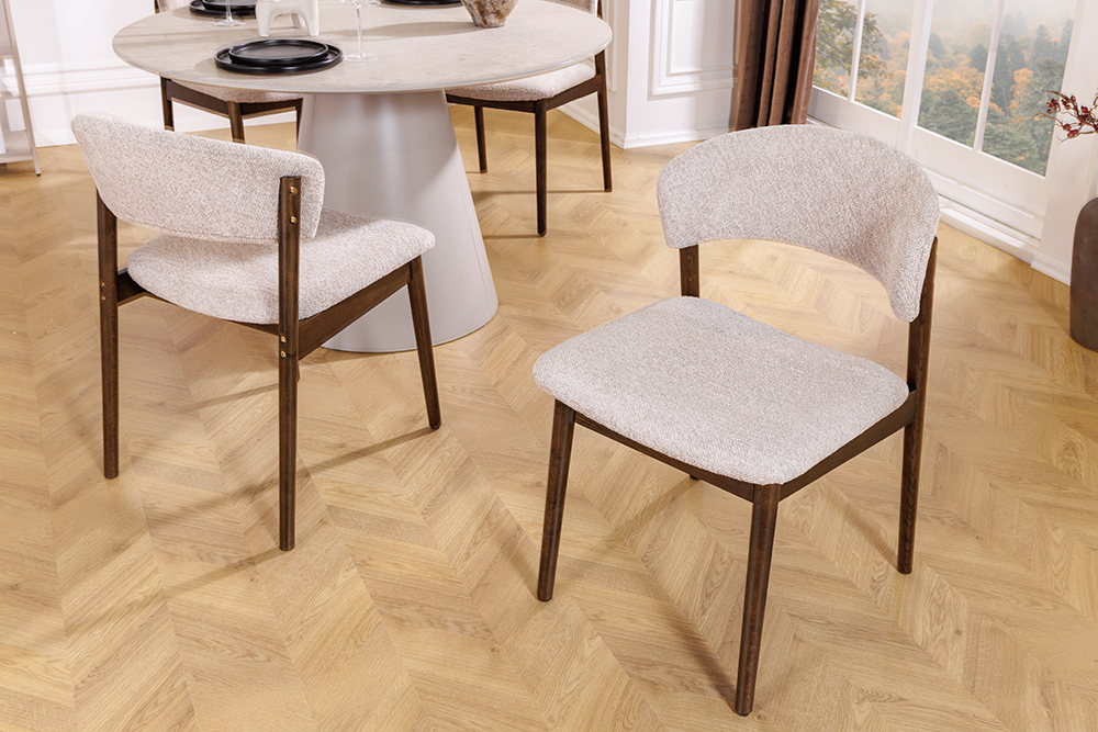 Design Stuhl VALHALLA WOOD braun Eiche smoke Walnuss Massivholz beige Strukturstoff