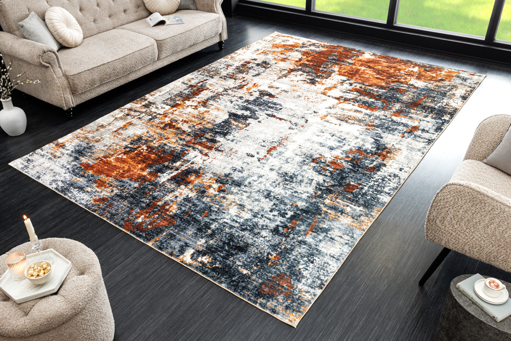 Design Teppich MODERN ART 230x160cm grau kupfer Kurzflor Indoor-Teppich