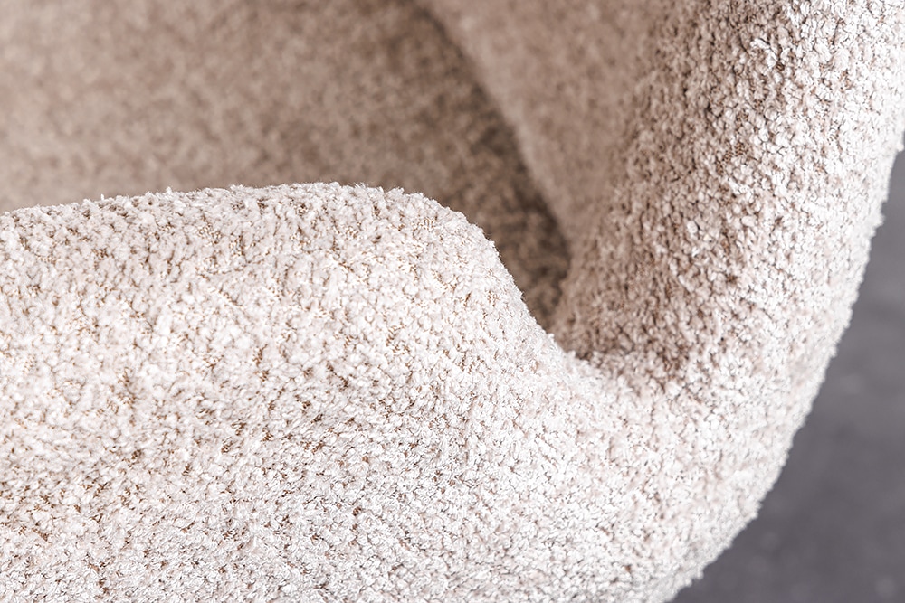 Drehbarer Design Stuhl BALTIC beige Bouclé natur Eiche Massivholz-Beine mit Armlehne