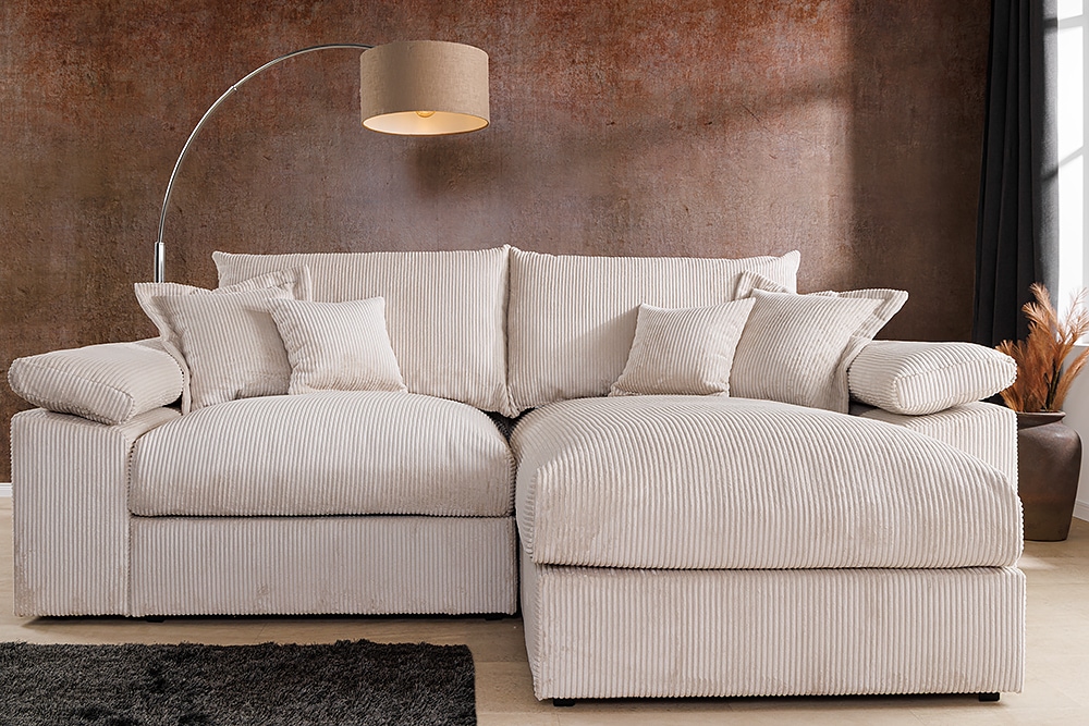 Design Ecksofa ATMOSPHERE XL 245cm champagner beige Cord Federkern inkl. Kissen