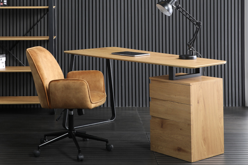 Industrial Schreibtisch STUDIO 160cm Eichenoptik mit 3 Schubladen