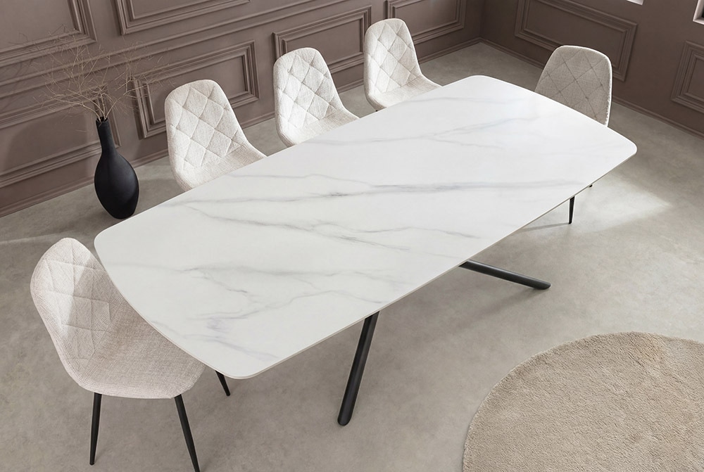 Design Esstisch OSAKA 160cm weiß Keramik schwarz Sterngestell Metall