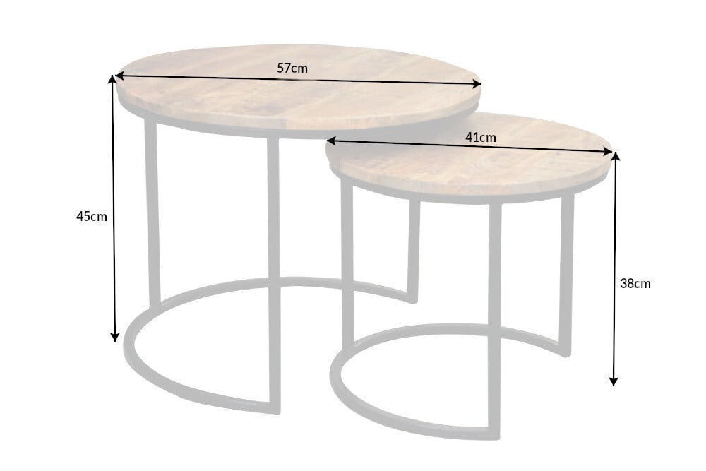 Industrial 2er Set Beistelltische ELEMENTS 60cm Mangoholz massiv rund schwarzes Metallgestell