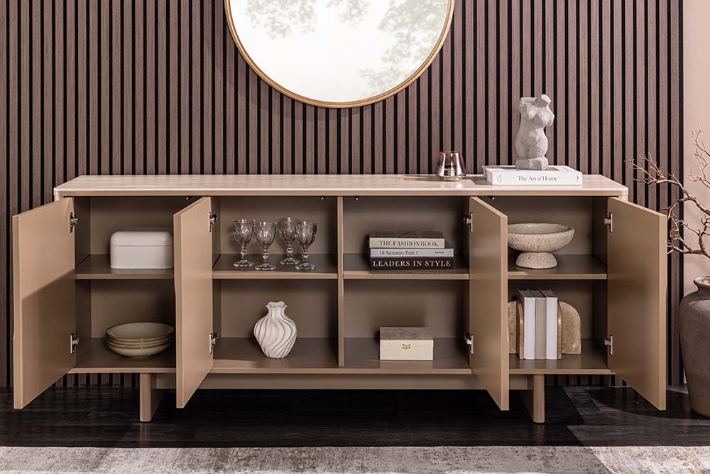 Design Sideboard SAVOY 180cm grau beige greige Travertin Keramik Stauraum 3D-Front
