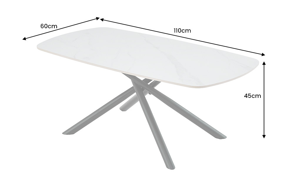 Design Couchtisch OSAKA 110cm weiß Keramik schwarz Sterngestell Metall