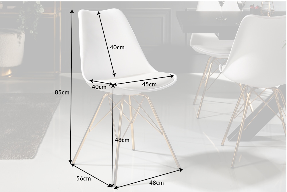 Design Stuhl SCANDINAVIA MEISTERSTÜCK weiß goldene Beine