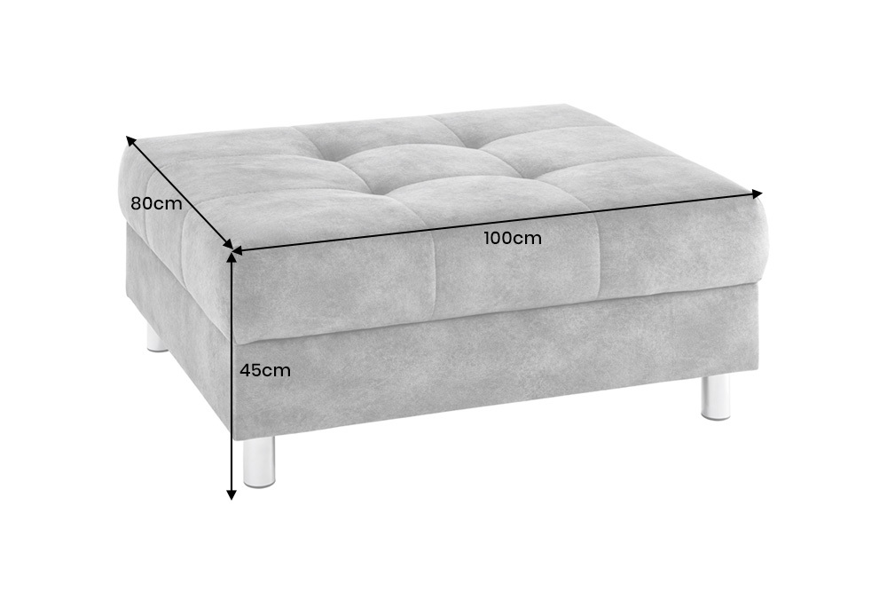 Hocker KENT 100cm grau Samt Taschenfederkern silberne Füße Sitzhocker Fußhocker