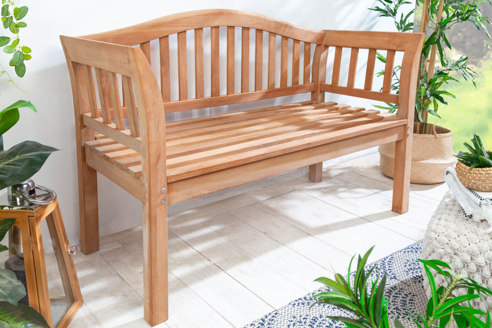 Massive Gartenbank EMPIRE TEAK 130cm natur Teakholz Outdoor-Sitzbank mit Lehne