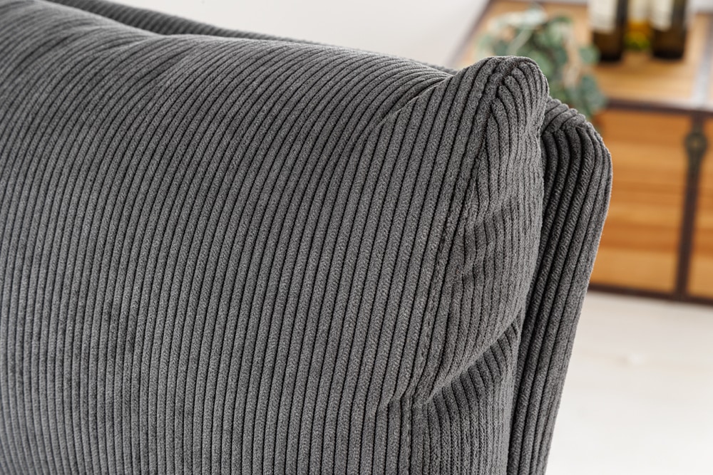 Höhenverstellbarer Barhocker COMFORT grau Cord drehbar mit Lehne Metall schwarz