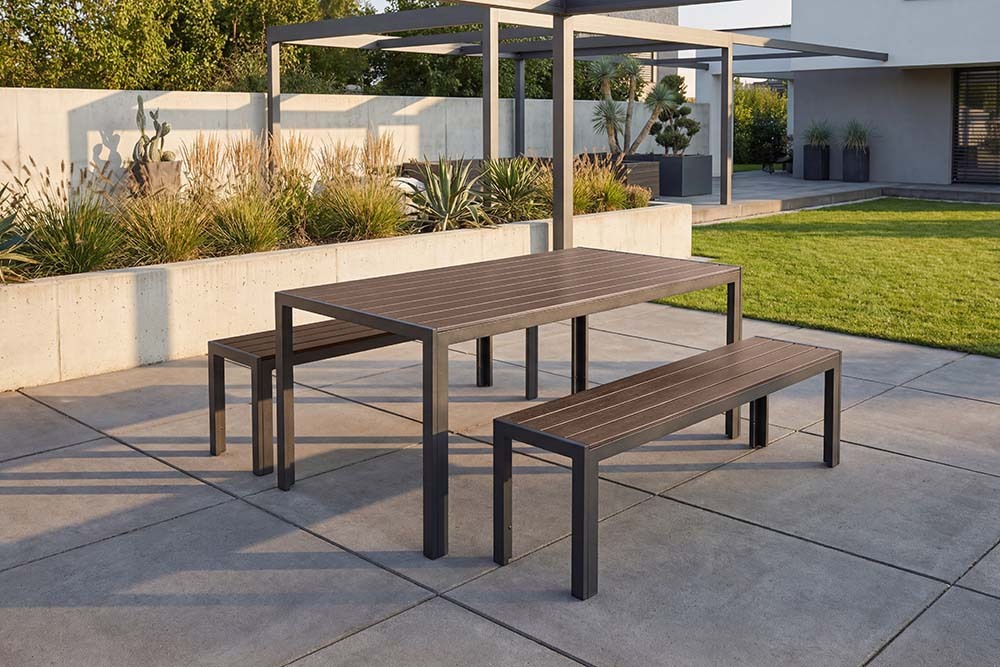 Moderner Gartentisch DESIGNO 150cm dunkelbraun schwarz Aluminium wetterfest