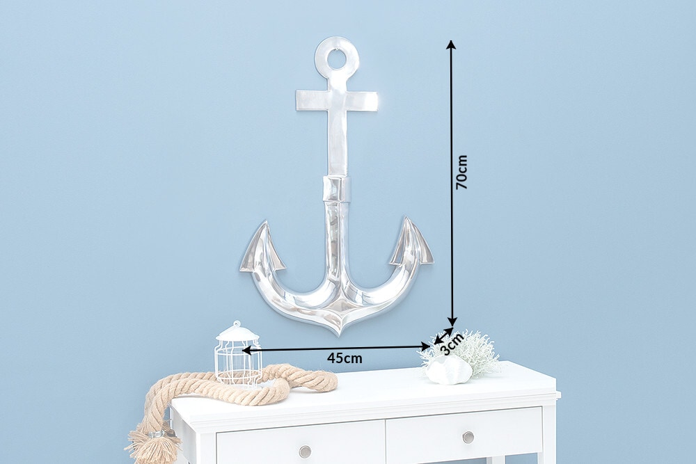 Maritime Wanddekoration SEVEN SEAS 70cm silber 3D Anker