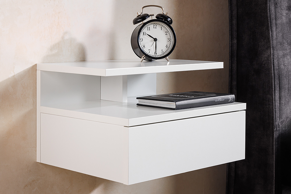 Hängender Nachttisch FLOATING 35cm weiß Regal mit Schublade