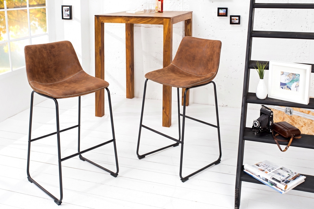 Design Barhocker DJANGO vintage braun Microfaser mit Lehne Eisengestell schwarz Design Barhocker DJANGO vintage braun Microfaser mit Lehne Eisengestell schwarz