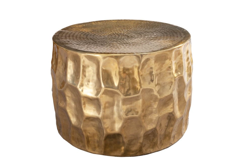 Runder Couchtisch ORGANIC ORIENT 55cm gold Metall Hammerschlag 3D-Design handmade