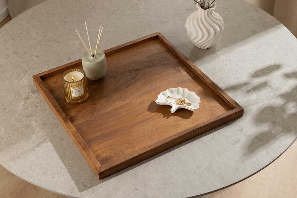 Massives Tablett MAKASSAR 50cm braun Mangoholz honey finish handmade