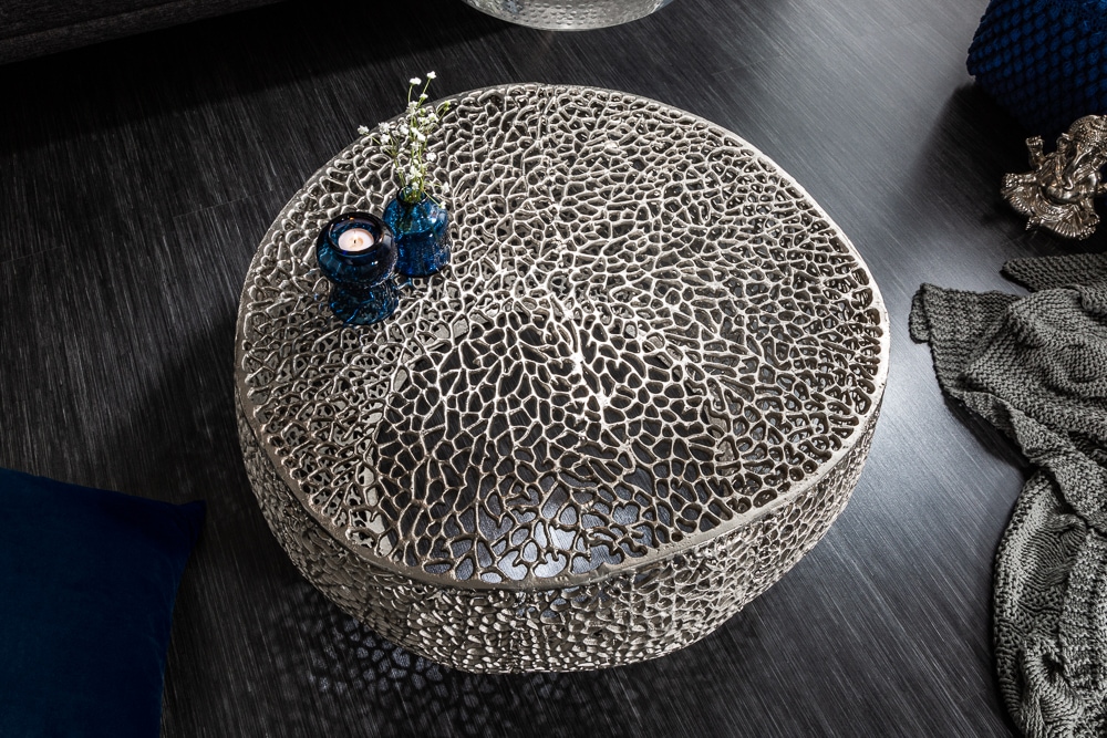 Filigraner Design Couchtisch ABSTRACT LEAF 80cm silber Handarbeit