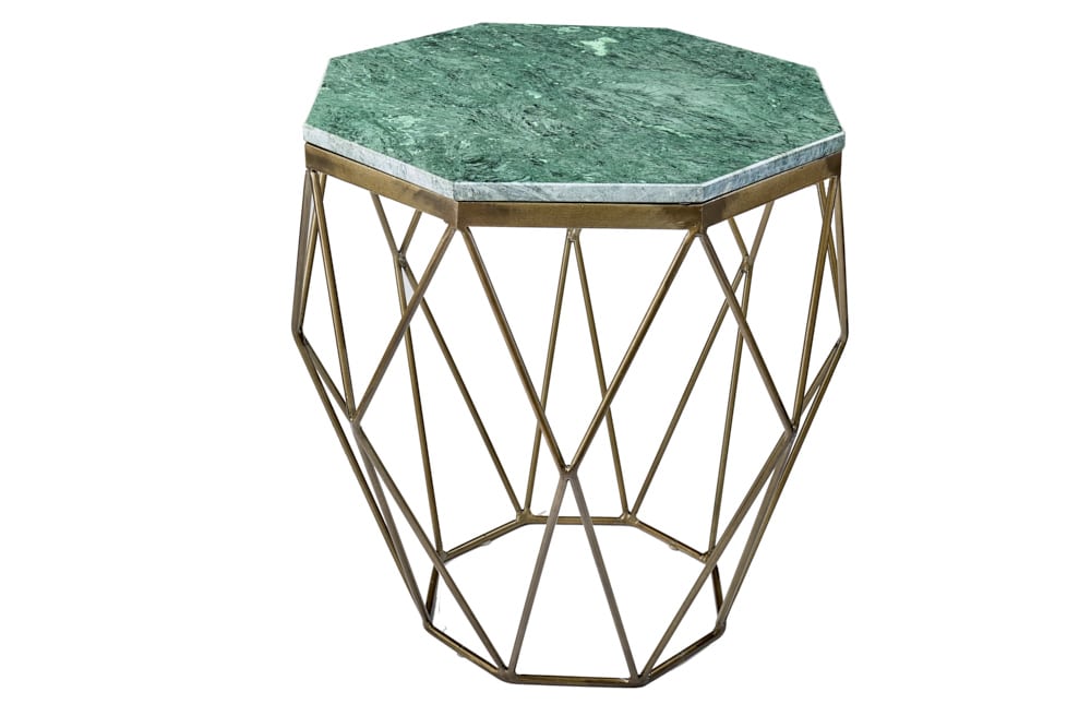 Abstrakter Beistelltisch DIAMOND 50cm grün Marmor messing Metall