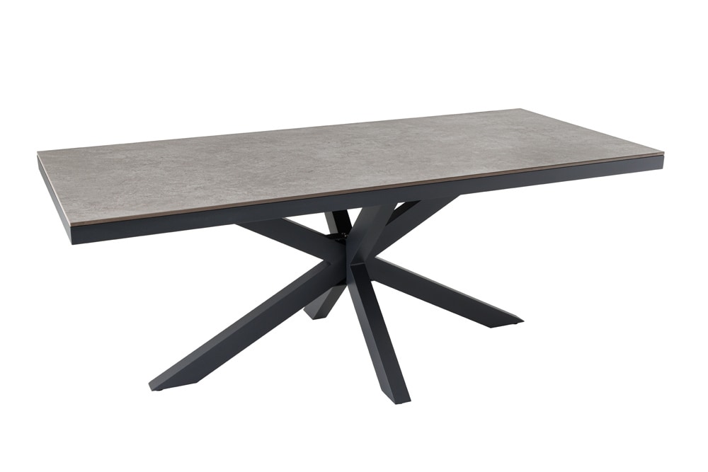 In- und Outdoor Esstisch GALAXIE 160cm hellgrau Keramik anthrazit Aluminium
