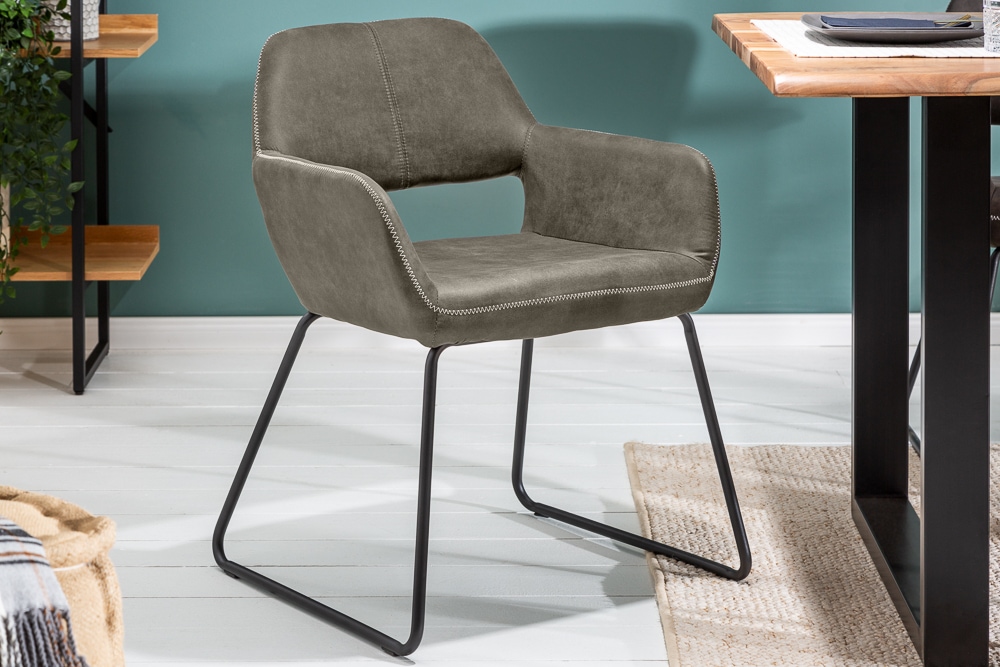 Design Stuhl MUSTANG antik taupe Microfaser mit Armlehne