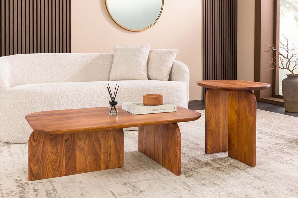 2er Set Couchtische GATSBY 100cm braun Akazienholz organische Form Beistelltisch » Jetzt kaufen