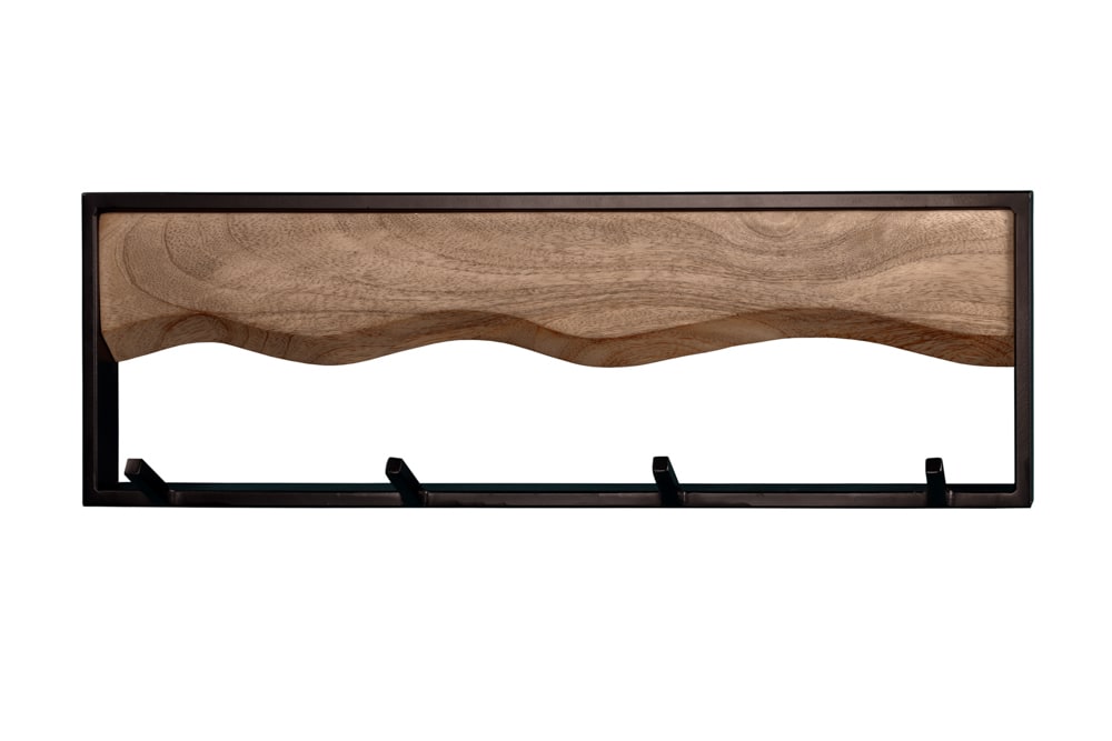 Massive Wandgarderobe AMAZONAS 60cm Mangoholz Metall schwarz mit 4 Kleiderhaken