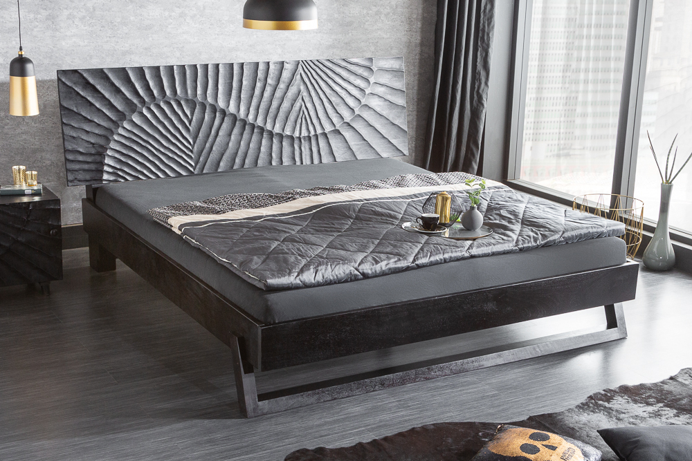 Design Bett SCORPION 180x200cm schwarz Mangoholz 3D Schnitzerei Massivholz Doppelbett Design Bett SCORPION 180x200cm schwarz Mangoholz 3D Schnitzerei Massivholz Doppelbett