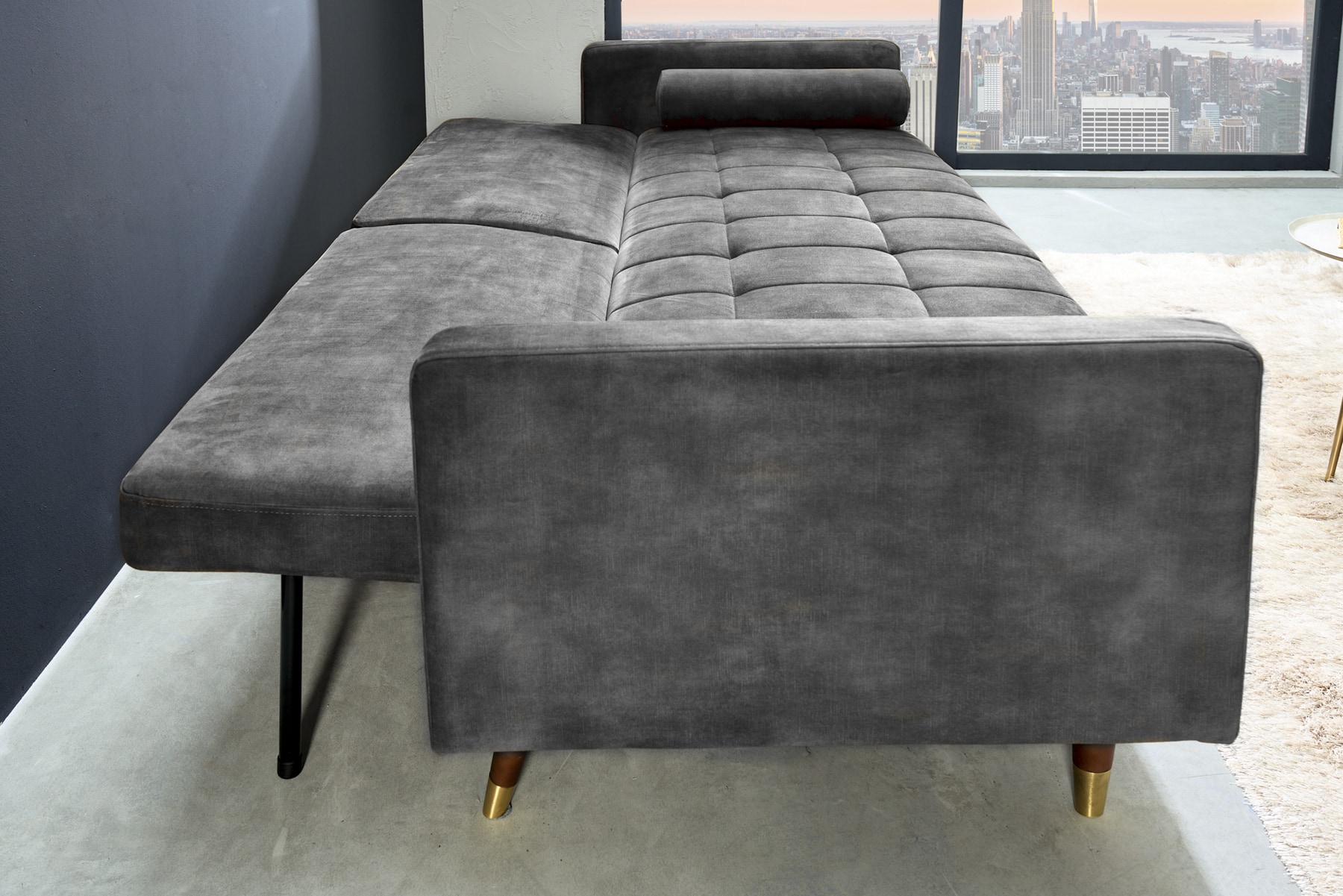 Modernes Schlafsofa COUTURE 200cm grau Microvelours 3-Sitzer Couch mit Schlaffunktion