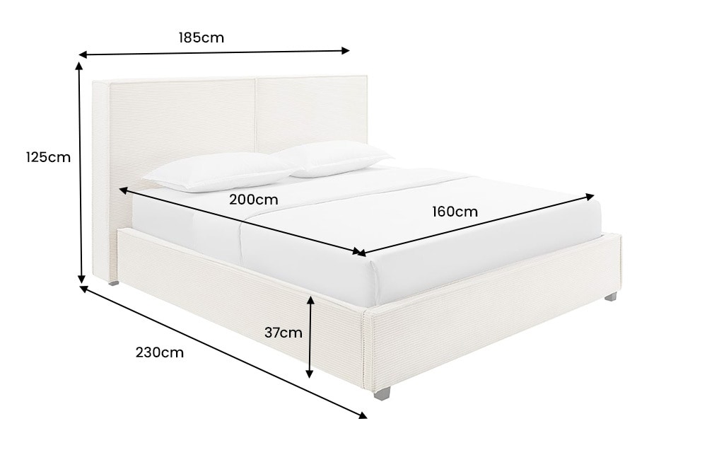 Modernes Boxbett ROCCO 160x200cm beige Cord mit Stauraum und Lattenrost