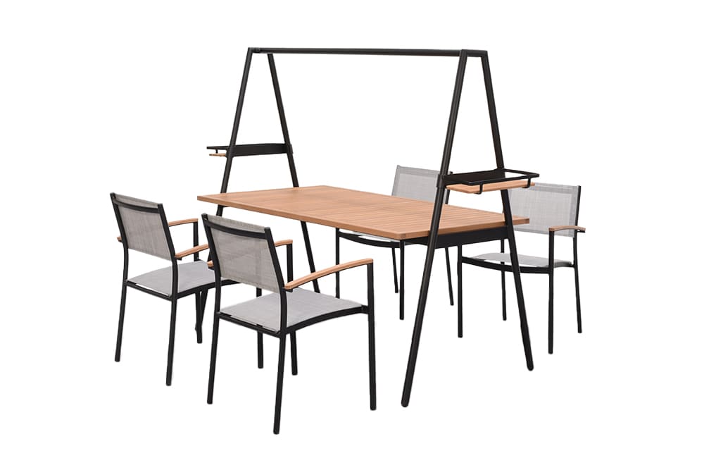 Outdoor Gartentisch RIO 190cm anthrazit Aluminium Massivholz mit Dekostange wetterfest