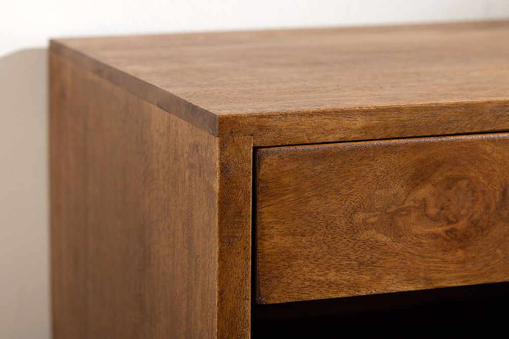Hängender Nachttisch PURE 50cm braun Mangoholz honey finish Wandregal Schublade