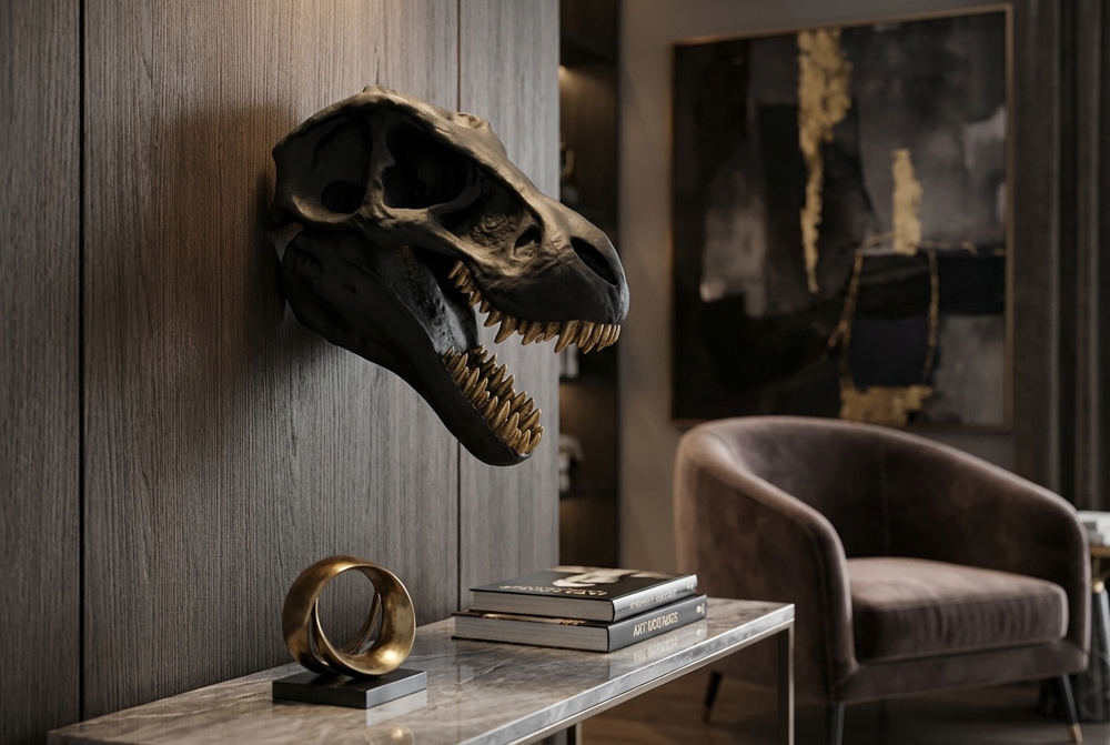 Extravagante Wanddekoration T-REX 40cm schwarz handmade Dinosaurier-Kopf
