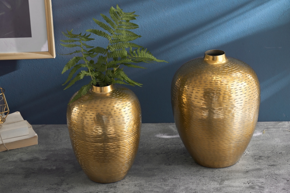 Elegantes Vasen 2er Set ORIENTAL 32cm gold im Rice Hammerschlag Design