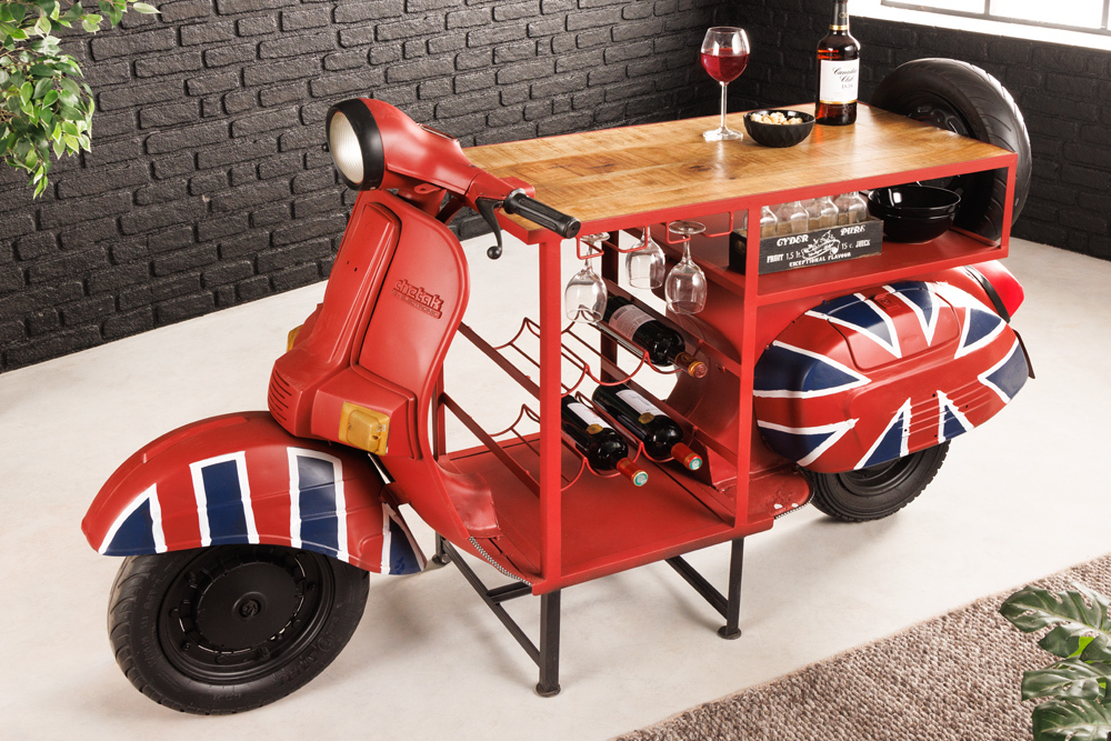 Design Bartisch SCOOTER 180cm rot Mangoholz Handarbeit Upcycling