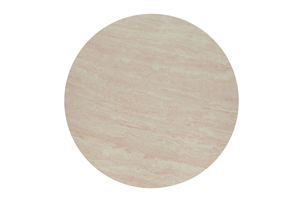 Runder Couchtisch ENSO 80cm champagner greige Travertin Keramik Walnussholz