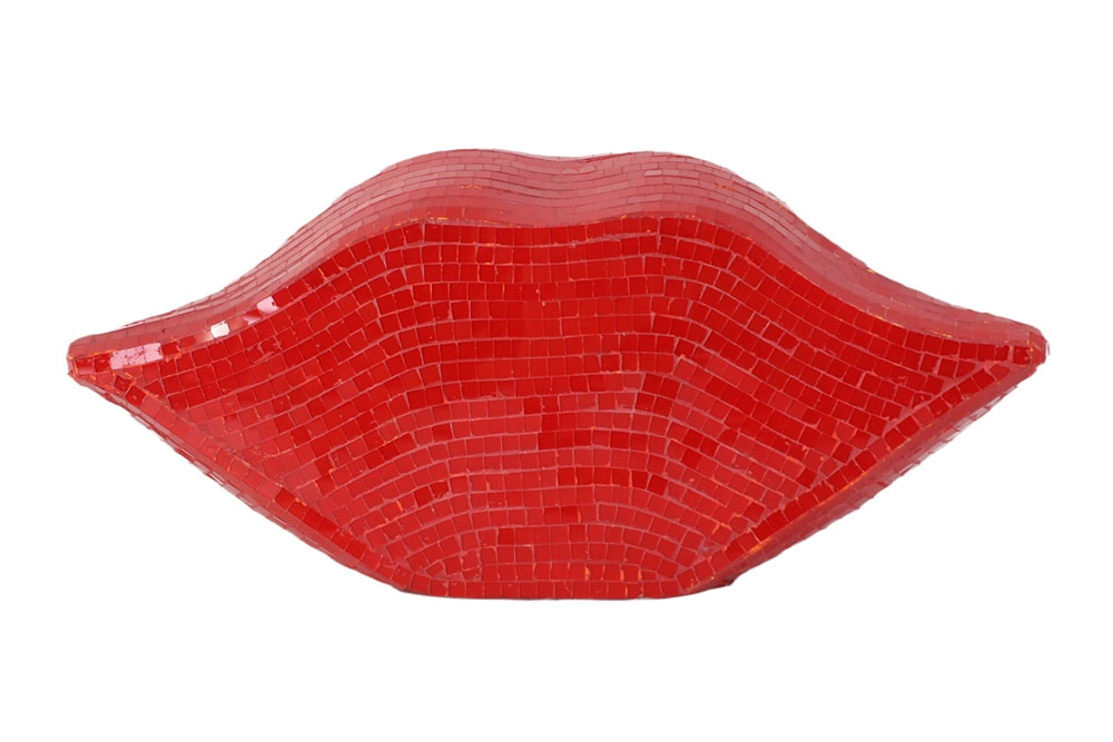Glamouröse Deko-Figur DISCO LIP 30cm rot Glas-Mosaik-Design handmade