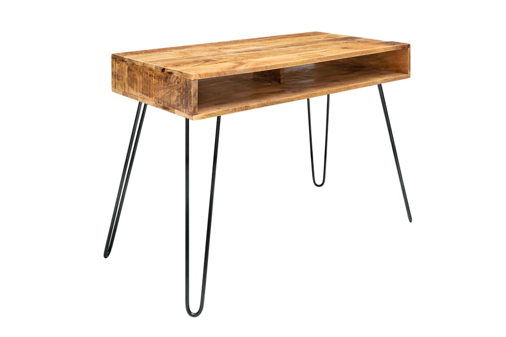 Massiver Schreibtisch SCORPION 100cm natur Mangoholz Hairpin Legs
